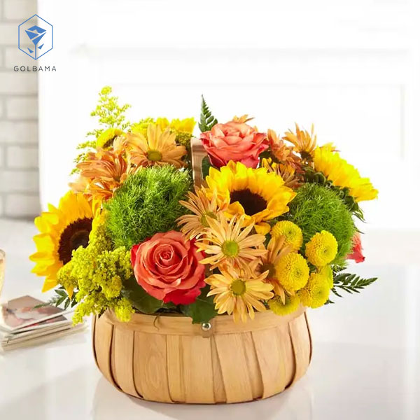 با گل آفتاب گردان سبد گل تولد مردانه 