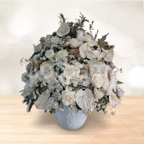 باکس با گلدان سرامیکی رز آنتوریوم