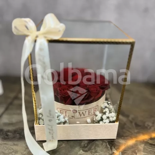 باکس مکعب شیشه ای رز قرمز