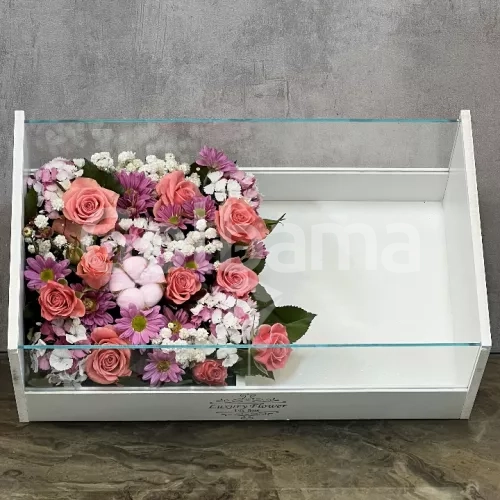 باکس چوبی شیشه ای گل و هدیه