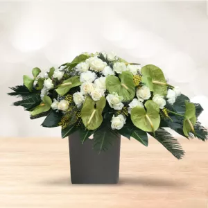 باکس گل استوانه ای رز آنتریوم سفید سبز