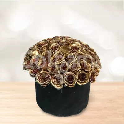 باکس گل استوانه ای رز طلایی