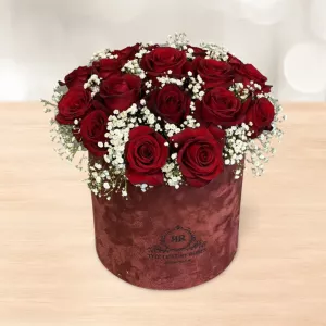 باکس گل استوانه ای متوسط رز قرمز عروس هلندی