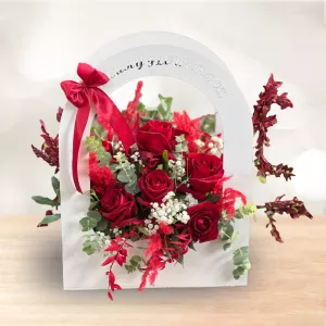 باکس گل دسته دار چوبی رز قرمز