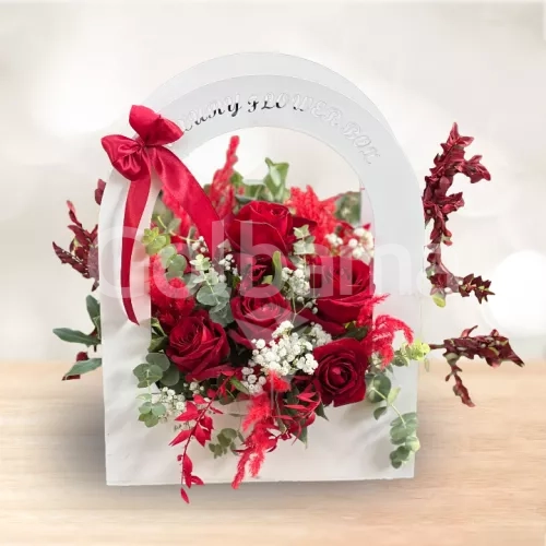 باکس گل دسته دار چوبی رز قرمز