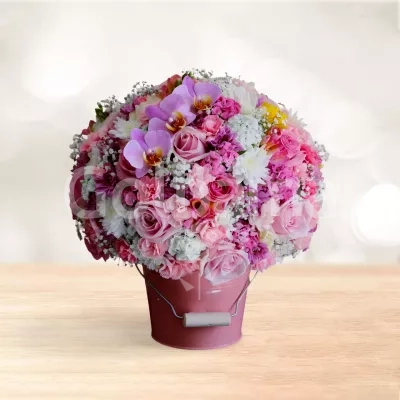 باکس گل رز صورتی ارکیده بنفش