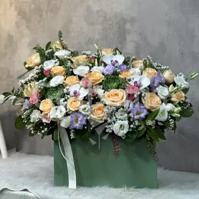 باکس گل سبز ارکیده رز