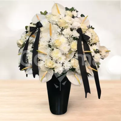 باکس گل سطلی استوانه ای داوودی آنتریوم سفید