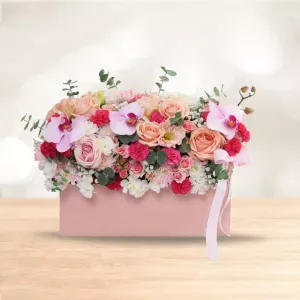 باکس گل متوسط رز ارکیده سفید صورتی