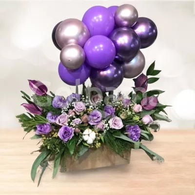 باکس گل مستطیلی بادکنکی رز آبی آنتوریوم