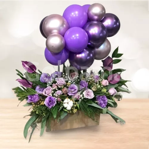 باکس گل مستطیلی بادکنکی رز آبی آنتوریوم