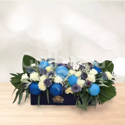 باکس گل مستطیلی بادکنکی رز آبی داوودی