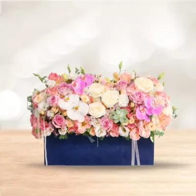 باکس گل مستطیلی رز ارکیده صورتی