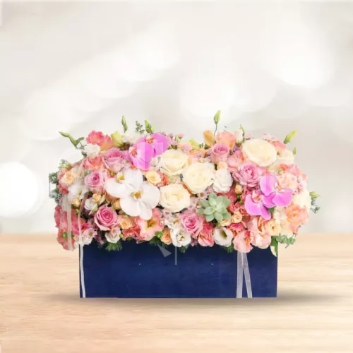 باکس گل مستطیلی رز ارکیده صورتی