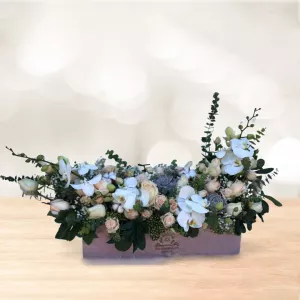 باکس گل مستطیلی رز مینیاتور ارکیده سفید صورتی