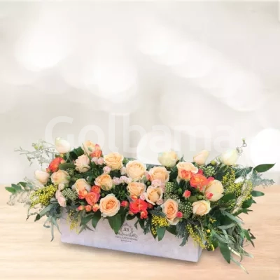 باکس گل مستطیلی رز نباتی صورتی