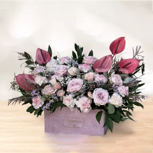 باکس گل مستطیلی متوسط داوودی آنتوریوم رز