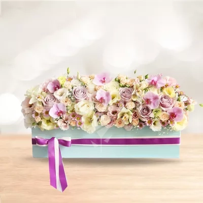 باکس گل مستطیلی رز نباتی ارکیده