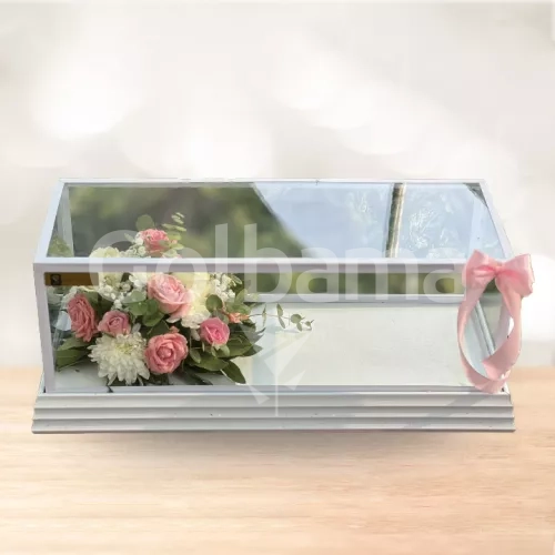 باکس گل هدیه شیشه ای رز صورتی
