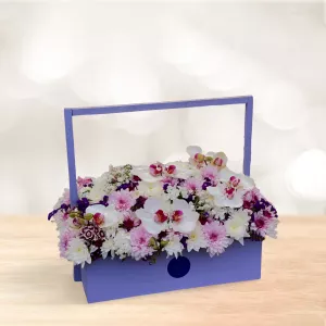 باکس گل چوبی ارکیده داوودی سفید