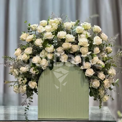 باکس گل چوبی بزرگ رز سفید