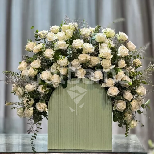 باکس گل چوبی بزرگ رز سفید