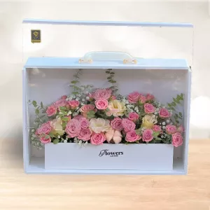 باکس گل چوبی طرح کیف رز صورتی