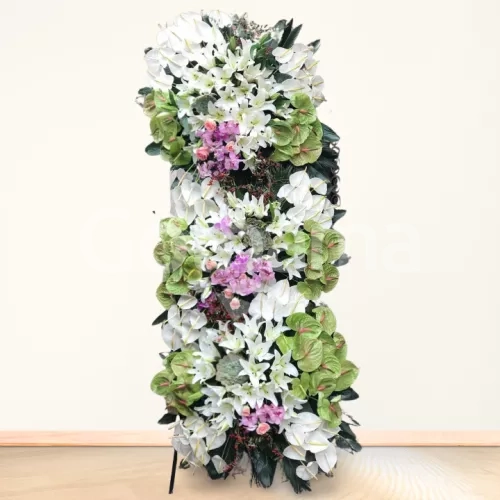 تاج گل 3 طبقه آنتریوم سفید سبز لیلیوم