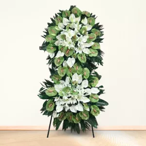 تاج گل تسلیت دو طبقه فلزی اوریانتال آنتوریوم سبز