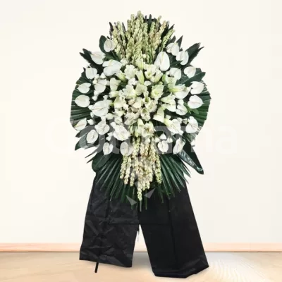 تاج گل تسلیت یک طبقه مریم آنتریوم سفید