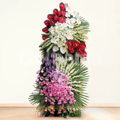 تاج گل دو طبقه آنتریوم مریم لیسیانتوس رنگی