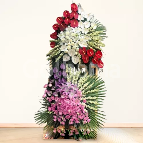 تاج گل دو طبقه آنتریوم مریم لیسیانتوس رنگی