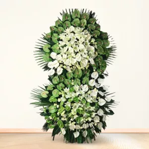 تاج گل دو طبقه تسلیت پایه فلزی آنتوریوم