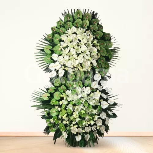 تاج گل دو طبقه تسلیت پایه فلزی آنتوریوم