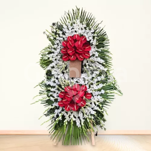 تاج گل دوطبقه گلایل آنتوریوم قرمز