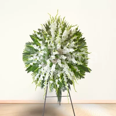 تاج گل یک طبقه فلزی گلایل سفید