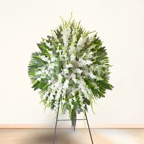 تاج گل یک طبقه فلزی گلایل سفید