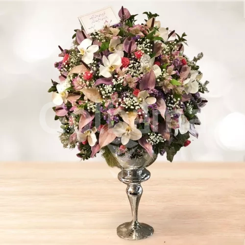 جام گل آنتریوم آلسترمریا صورتی و ارکیده