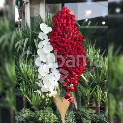 جام گل بزرگ رز قرمز آنتریوم سفید ارکیده