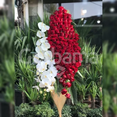 جام گل بزرگ رز قرمز آنتریوم سفید ارکیده