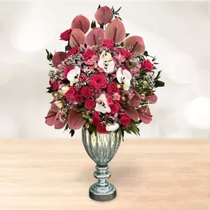 جام گل متوسط شیشه ای ارکیده رز آنتریوم قرمز