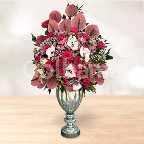 جام گل متوسط شیشه ای ارکیده رز آنتریوم قرمز