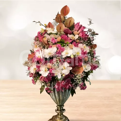 جام گل میخک صورتی ارکیده آنتریوم و رز