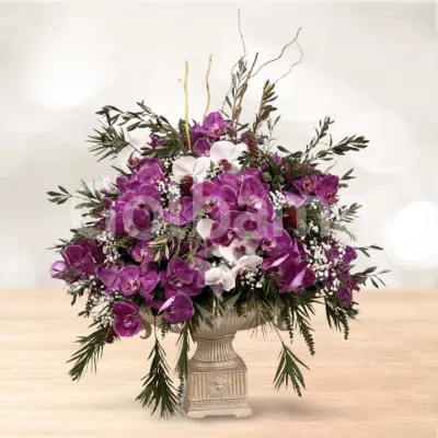 جام گل کوتاه ارکیده بنفش سفید