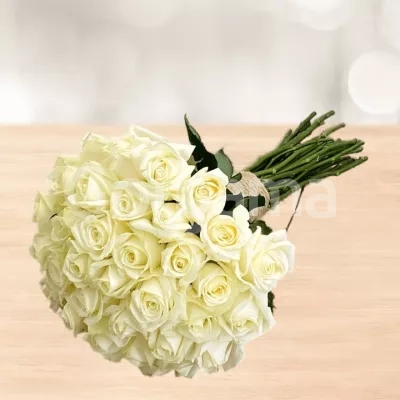 دسته گل 40 شاخه رز سفید