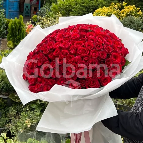 دسته گل بزرگ رز قرمز کاغذ سفید