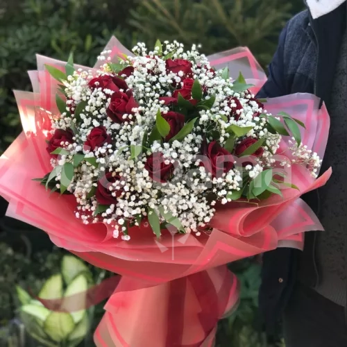 دسته گل رز قرمز عروس ۲۰ تایی