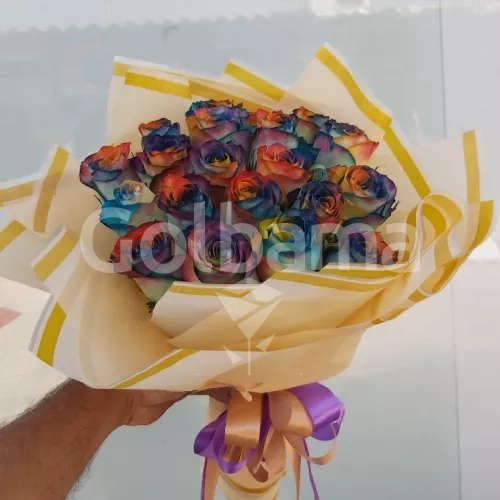 دسته گل رز هفت رنگ متوسط ۲۰ تایی