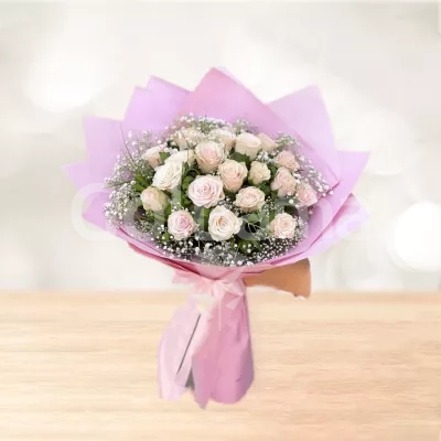 دسته گل رز گلبهی 20 شاخه