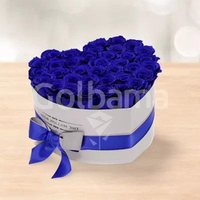 باکس گل رز آبی طرح قلب